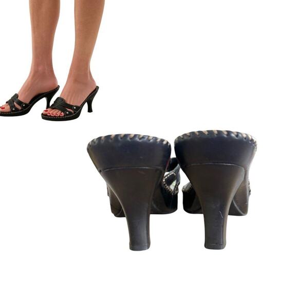 90'S Y2K VTG. MIA BLACK LEATHER THICK STITCHED PLATFORM HEELS SANDALS SZ. 7 EUC - Picture 7 of 8